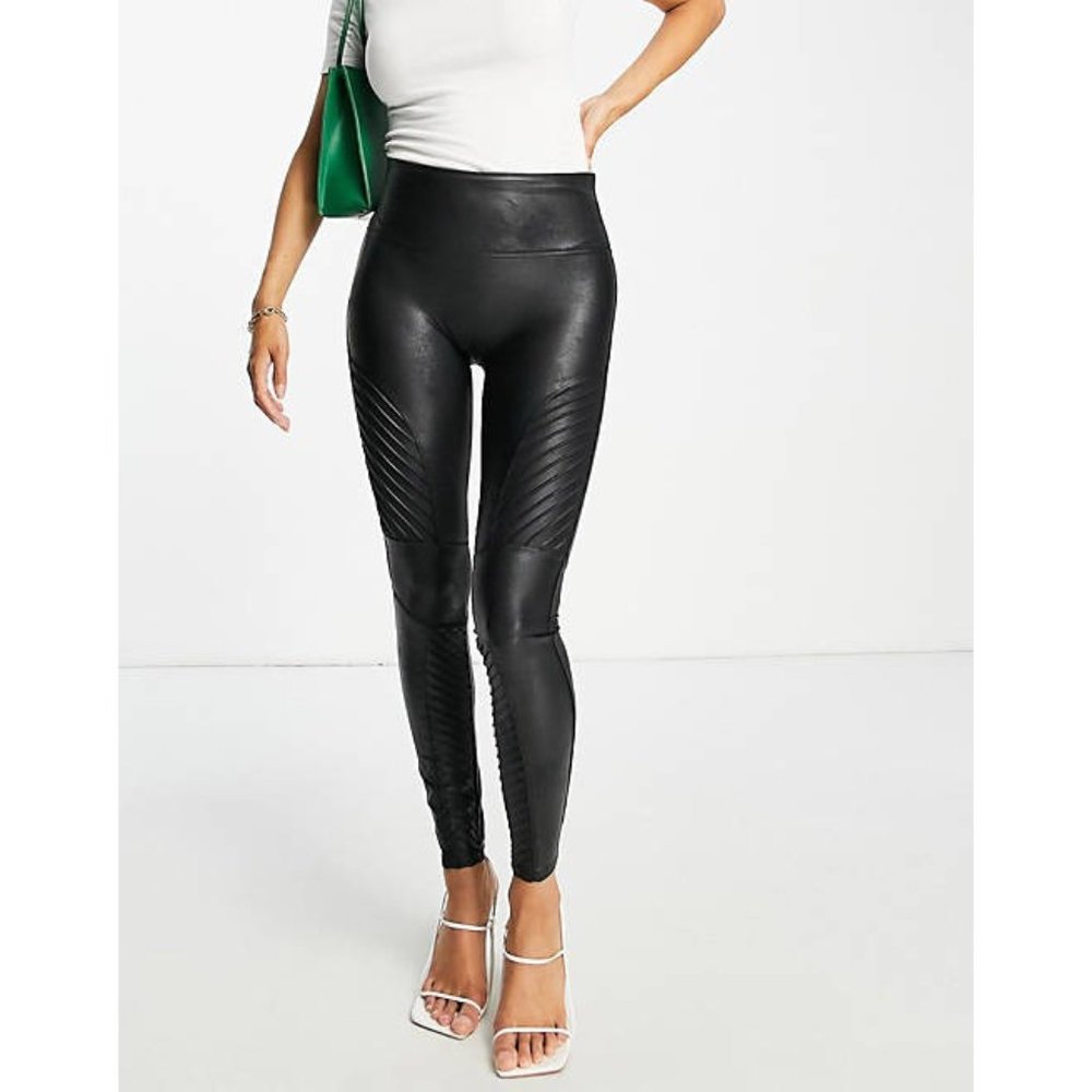 SPANX Faux Leather Moto Biker Liquid Leggings Shapewear Shaping Fake Brushed